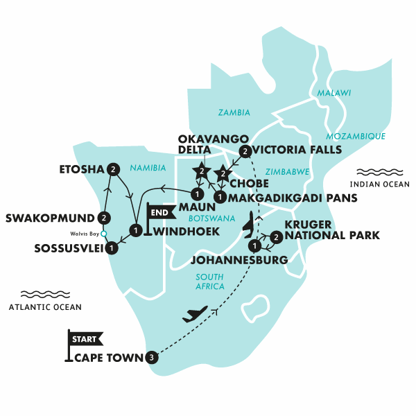 southern africa safari map